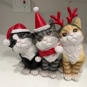 Festive Cat Figurines Set - Black, Gray, and Tan